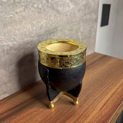 Mate Imperial EXCLUSIVO, Virola Bronce, Cuero Liso, Base en Bronce -Modelo 63