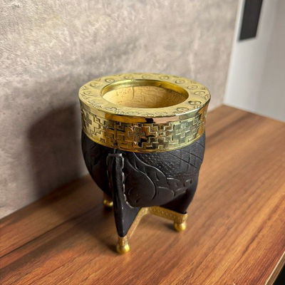Mate Imperial EXCLUSIVO, Virola Bronce, Cuero Labrado, Base en Bronce -Modelo 38