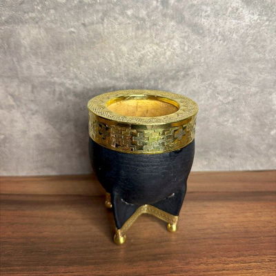 Mate Imperial EXCLUSIVO, Virola Bronce, Cuero Liso, Base en Bronce -Modelo 65