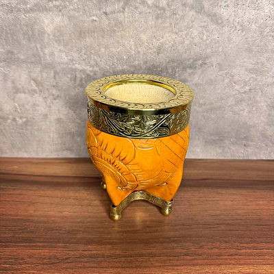 Mate Imperial EXCLUSIVO, Virola Bronce, Cuero Labrado, Base en Bronce - Modelo 54