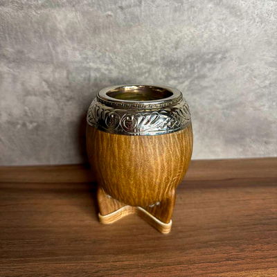 Mate Torpedo EXCLUSIVO, Virola Alpaca LACRE, Cuero CRUDO, Caña en Bronce - Modelo 1