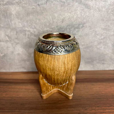 Mate Torpedo EXCLUSIVO, Virola Alpaca LACRE, Cuero CRUDO, Caña en Bronce - Modelo 2