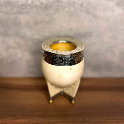 Mate Imperial EXCLUSIVO, Virola Alpaca, Cuero CRUDO, Base y Bolitas - Modelo 4