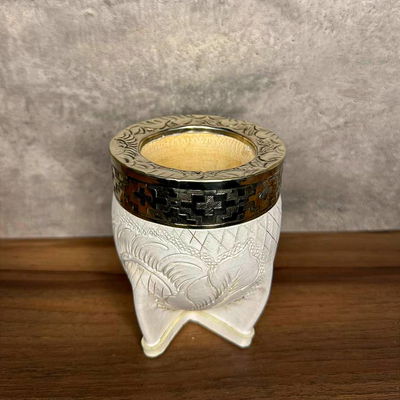 Mate Imperial PREMIUM, Virola Alpaca, Cuero TALLADO, BLANCO - Modelo 4