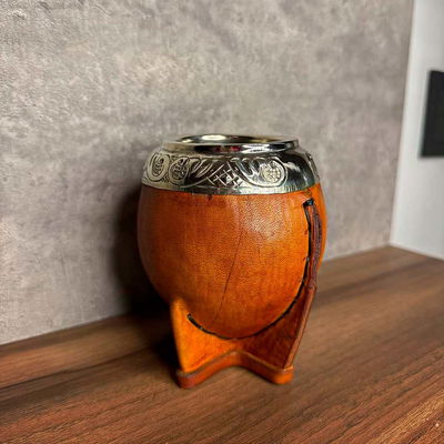 Mate Torpedo EXCLUSIVO, Virola Alpaca cincelada en LACRE, Cuero LISO - Modelo 3