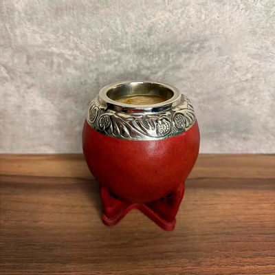 Mate Torpedo EXCLUSIVO, Virola Alpaca cincelada en LACRE, Cuero LISO - Modelo 2