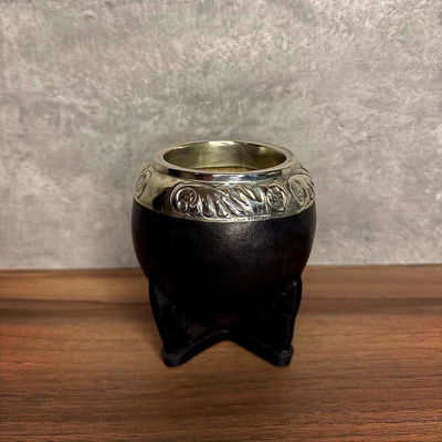 Mate Torpedo EXCLUSIVO, Virola Alpaca cincelada en LACRE, Cuero LISO - Modelo 1