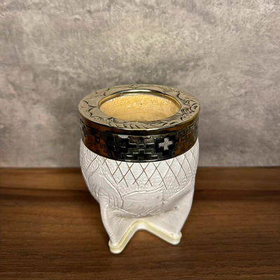 Mate Imperial PREMIUM, Virola Alpaca, Cuero TALLADO, BLANCO - Modelo 3