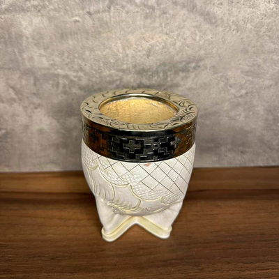 Mate Imperial PREMIUM, Virola Alpaca, Cuero TALLADO, BLANCO - Modelo 2