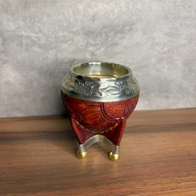 Mate Torpedo, Virola Alpaca, Cuero TALLADO, Base y Bolitas. - Modelo 3 (TAMAÑO CHICO)