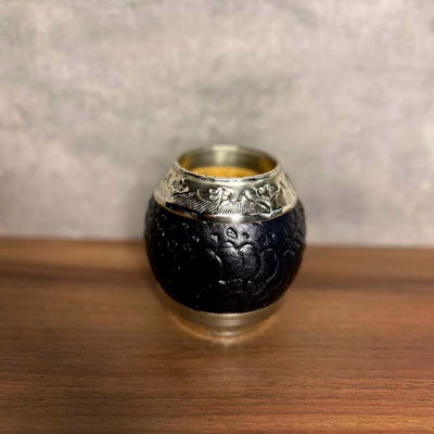 Mate Torpedo ROMA EXCLUSIVO, Virola Alpaca, Cuero TALLADO - Modelo 2