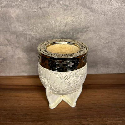 Mate Imperial PREMIUM, Virola Alpaca, Cuero TALLADO, BLANCO - Modelo 1