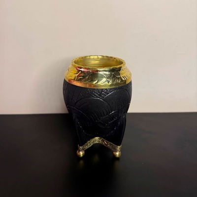 Mate Torpedo EXCLUSIVO, Virola Bronce, Cuero LABRADO, Base Bronce - Modelo 1