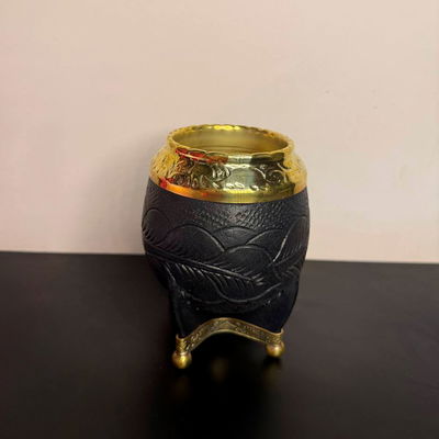 Mate Torpedo EXCLUSIVO, Virola Bronce, Cuero LABRADO, Base Bronce - Modelo 2