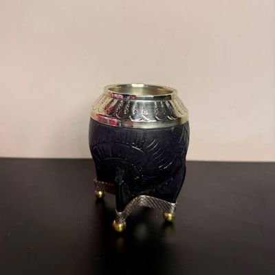 Mate Torpedo PREMIUM, Virola Alpaca, Cuero TALLADO, Base y Bolitas. - Modelo 3