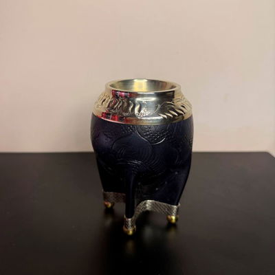 Mate Torpedo PREMIUM, Virola Alpaca, Cuero TALLADO, Base y Bolitas. - Modelo 7