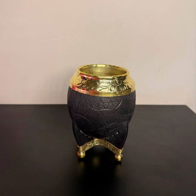 Mate Torpedo EXCLUSIVO, Virola Bronce, Cuero LABRADO, Base Bronce - Modelo 3