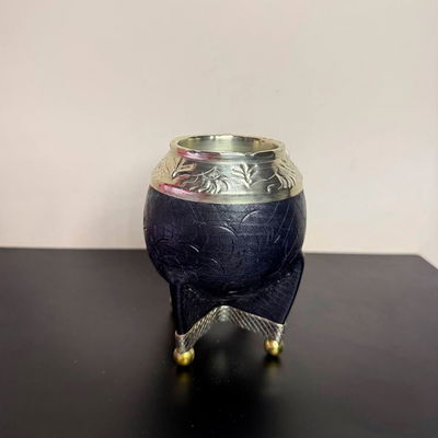 Mate Torpedo PREMIUM, Virola Alpaca, Cuero TALLADO, Base y Bolitas. - Modelo 6