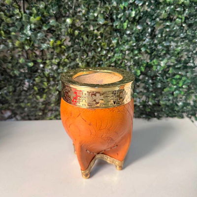 Mate Imperial EXCLUSIVO, Virola Bronce, Cuero LABRADO, Base y Bolitas en Bronce - Modelo 6