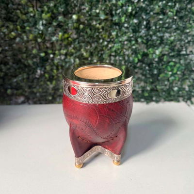 Mate Imperial PREMIUM, Virola Alpaca, Cuero LABRADO, Base y Bolitas - Modelo 1