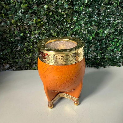 Mate Imperial EXCLUSIVO, Virola Bronce, Cuero LABRADO, Base y Bolitas en Bronce - Modelo 5