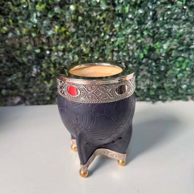 Mate Imperial PREMIUM, Virola Alpaca, Cuero LABRADO, Base y Bolitas - Modelo 2