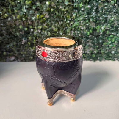 Mate Imperial PREMIUM, Virola Alpaca, Cuero LABRADO, Base y Bolitas - Modelo 3