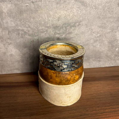 Mate Imperial CRIOLLO, Virola Alpaca, Apliques en Bronce, Base Cuero - Modelo 1