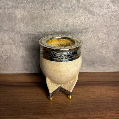 Mate Imperial EXCLUSIVO, Virola Alpaca, Cuero CRUDO, Base y Bolitas - Modelo 1
