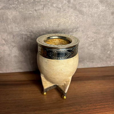 Mate Imperial EXCLUSIVO, Virola Alpaca, Cuero CRUDO, Base y Bolitas - Modelo 6