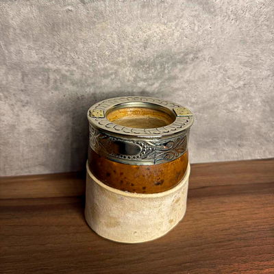 Mate Imperial CRIOLLO, Virola Alpaca, Apliques en Bronce, Base Cuero - Modelo 6
