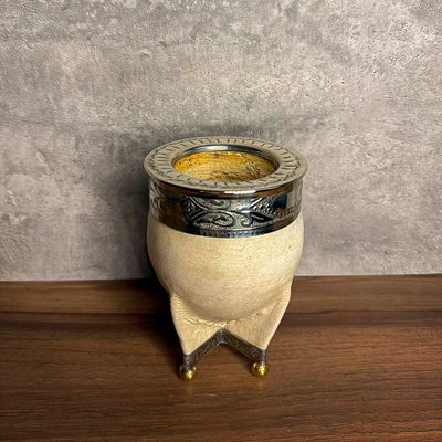 Mate Imperial EXCLUSIVO, Virola Alpaca, Cuero CRUDO, Base y Bolitas - Modelo 2
