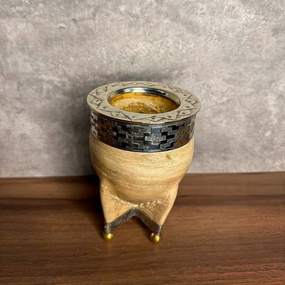 Mate Imperial EXCLUSIVO, Virola Alpaca, Cuero CRUDO, Base y Bolitas - Modelo 3
