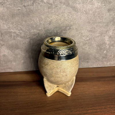 Mate Torpedo EXCLUSIVO, Virola Alpaca, Caña en Bronce, Cuero CRUDO - Modelo 1