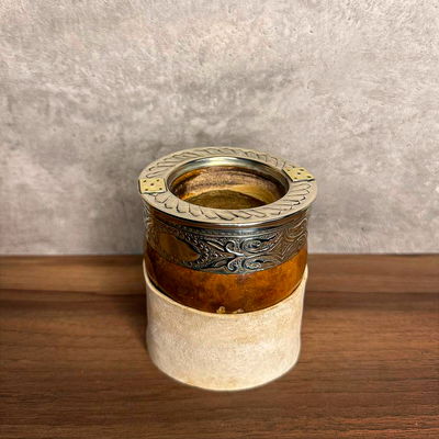 Mate Imperial CRIOLLO, Virola Alpaca, Apliques en Bronce, Base Cuero - Modelo 5