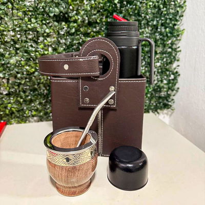 COMBO 112 - Mate Imperial Algarrobo, Termo, Canasta Matera y Bombilla