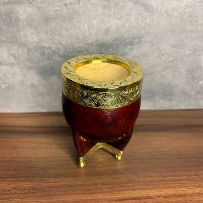 Mate Imperial EXCLUSIVO, Virola Bronce, Cuero LISO, Base en Bronce -Modelo 1