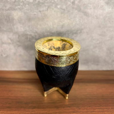 Mate Imperial EXCLUSIVO, Virola Bronce, Cuero LABRADO, Base en Bronce - Modelo 2