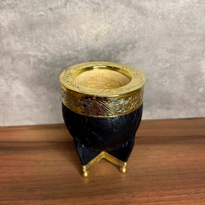 Mate Imperial EXCLUSIVO, Virola Bronce, Cuero LABRADO, Base en Bronce - Modelo 3