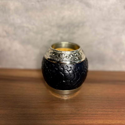 Mate Torpedo ROMA EXCLUSIVO, Virola Alpaca, Cuero TALLADO - Modelo 2