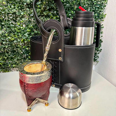 COMBO 5 - Mate Imperial, Termo, Matera OVAL Cuero y Bombillón