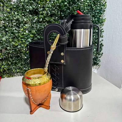 COMBO 21 - Mate Torpedo, Termo, Matera OVAL Cuero y Bombillón