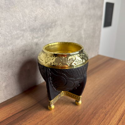 Mate Torpedo EXCLUSIVO, Virola Bronce, Cuero Tallado, Base Bronce - Modelo 7