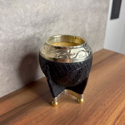 Mate Torpedo, Virola Alpaca, Cuero TALLADO, Base y Bolitas. - Modelo 5