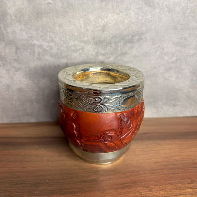 Mate Imperial ROMA EXCLUSIVO, Virola Alpaca, Cuero TALLADO - Modelo 2