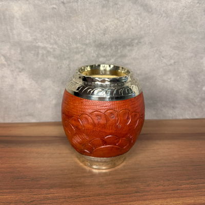Mate Torpedo ROMA EXCLUSIVO, Alpaca, Cuero TALLADO, Base Alpaca - Modelo 2