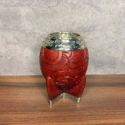 Mate Torpedo PREMIUM, Virola Alpaca, Cuero TALLADO, Base COMPLETA - Modelo 9