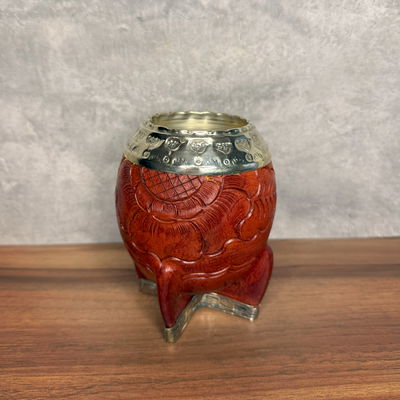 Mate Torpedo PREMIUM, Virola Alpaca, Cuero TALLADO, Base COMPLETA - Modelo 8