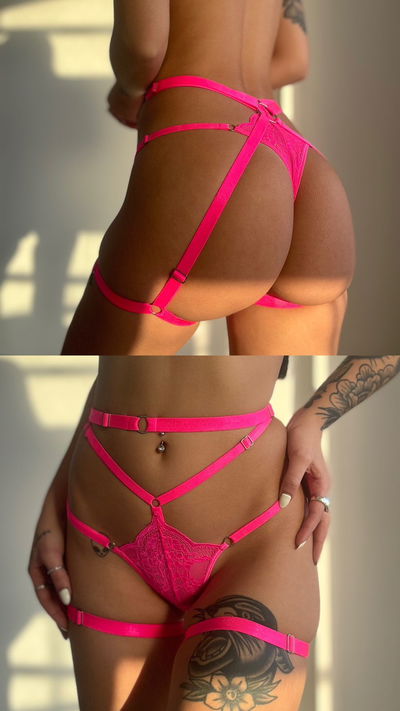 Arnes de cola elastico rosa fluo