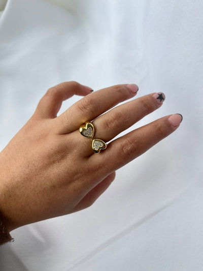 ANILLO DOBLE CORAZÓN CON MICROPAVE